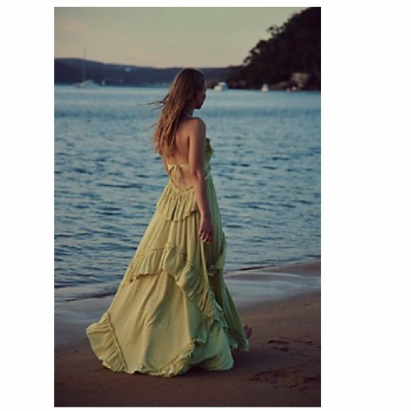 Elegant free people Maxi Dress color (lemon grass) yellow green - Picture 6 of 7